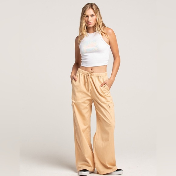 Roxy Precious Cargo Pull on wide leg pant LG surfer beach coastal casual pockets - Picture 1 of 8